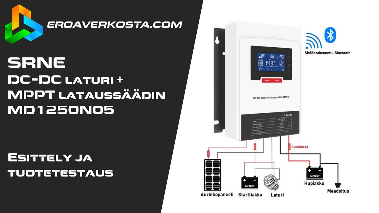 SRNE DC-DC laturi + MPPT lataussäädin laitteen esittely ja tuotetestaus MD1250N50 | Eroaverkosta.com