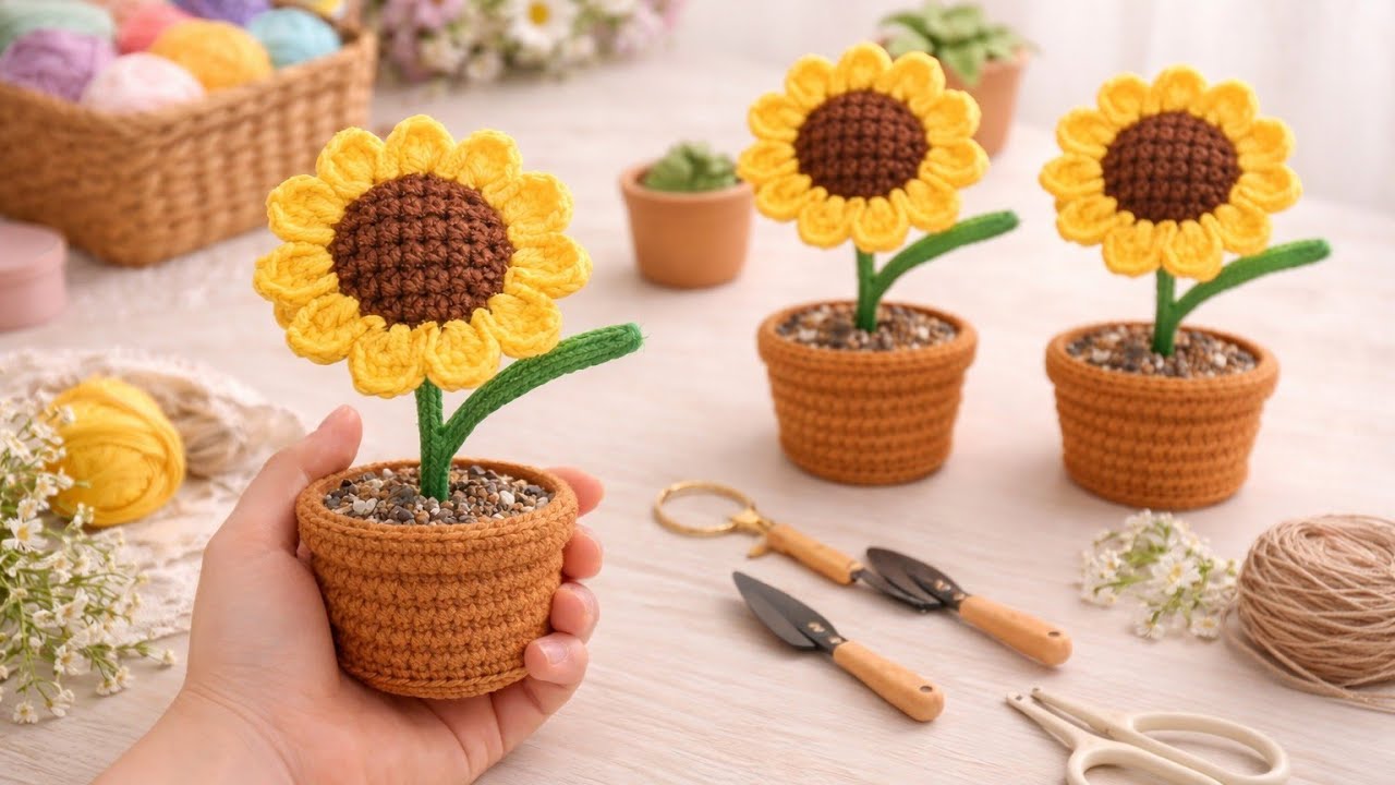 Crochet Sunflower in Pot 🌻 | Easy Step-by-Step Tutorial 