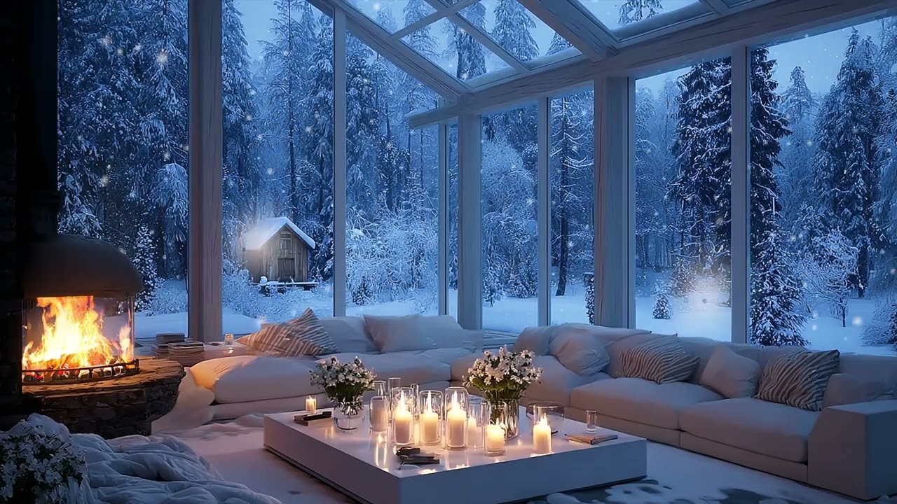 Soft Piano Lounge 🎹 Cozy Fireplace Winter Night for Deep Focus, Stress Relief and Healing
