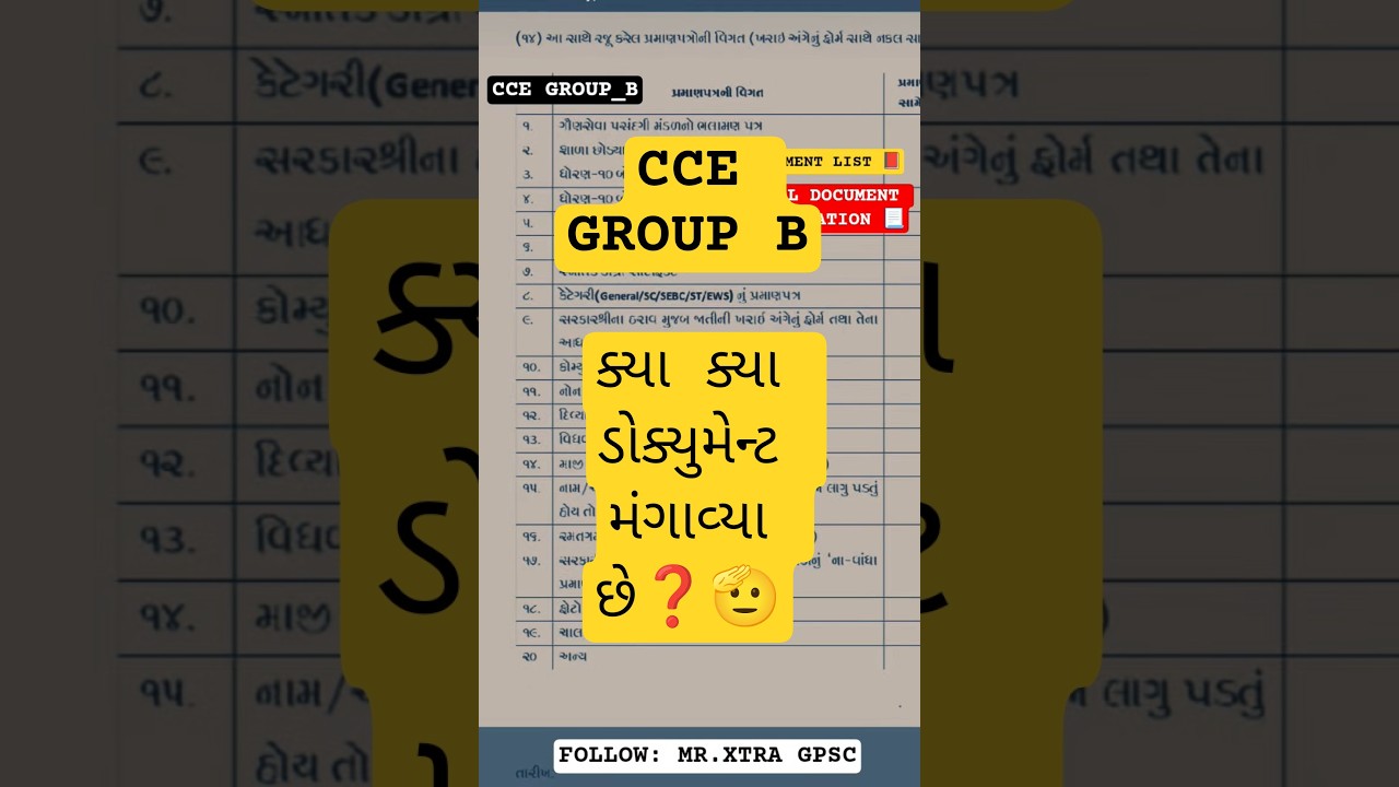 CCE GROUP B 📃 DEPARTMENT DOCUMENT VERIFICATION || Document List 📕 #cce #gsssb #gpsc #talati #gujarat