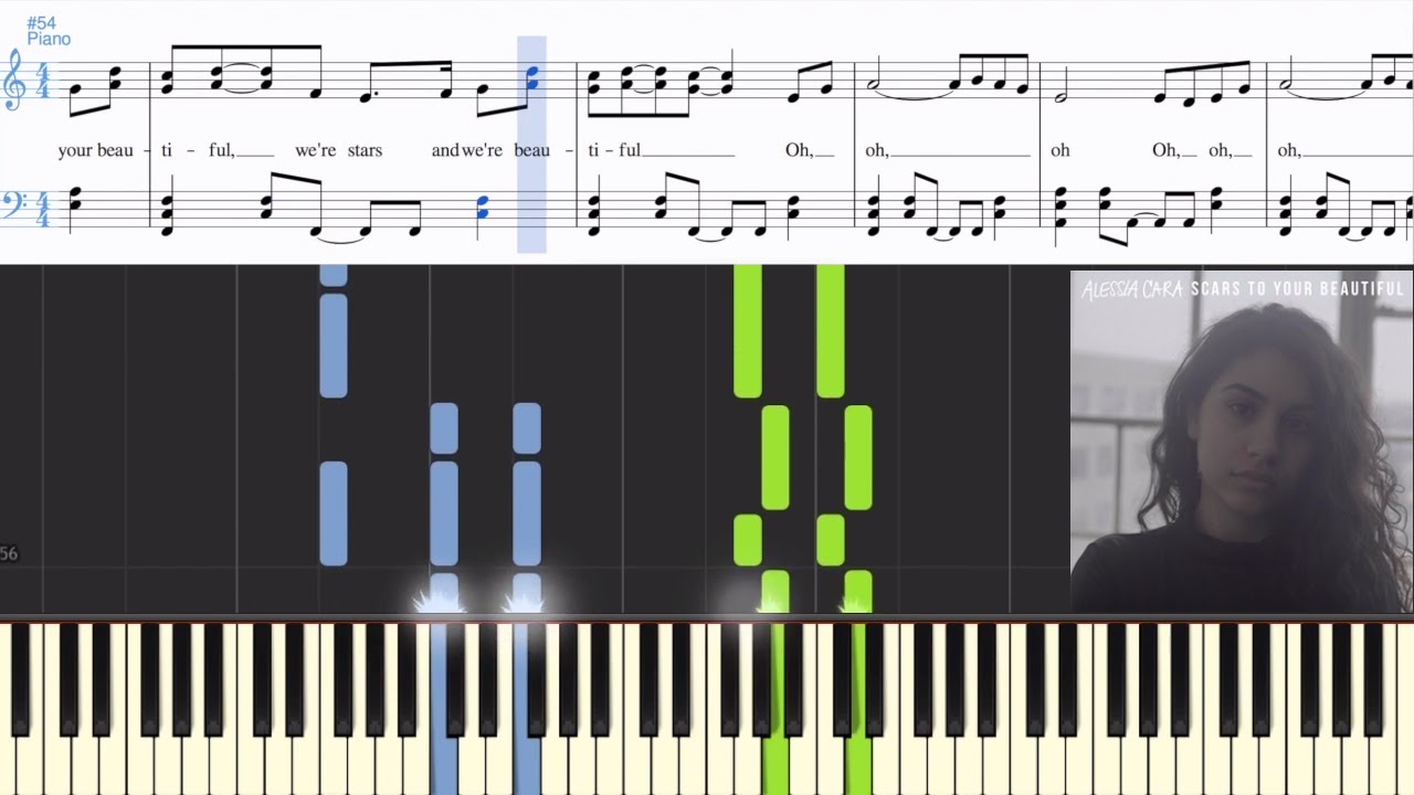 Alessia Cara - Scars To Your Beautiful (Synthesia Piano Tutorial w/Lyrics)