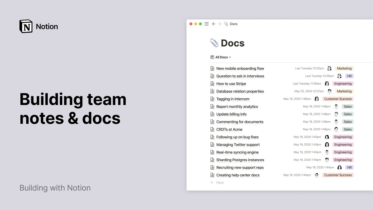 Construindo notas da equipe e documentos