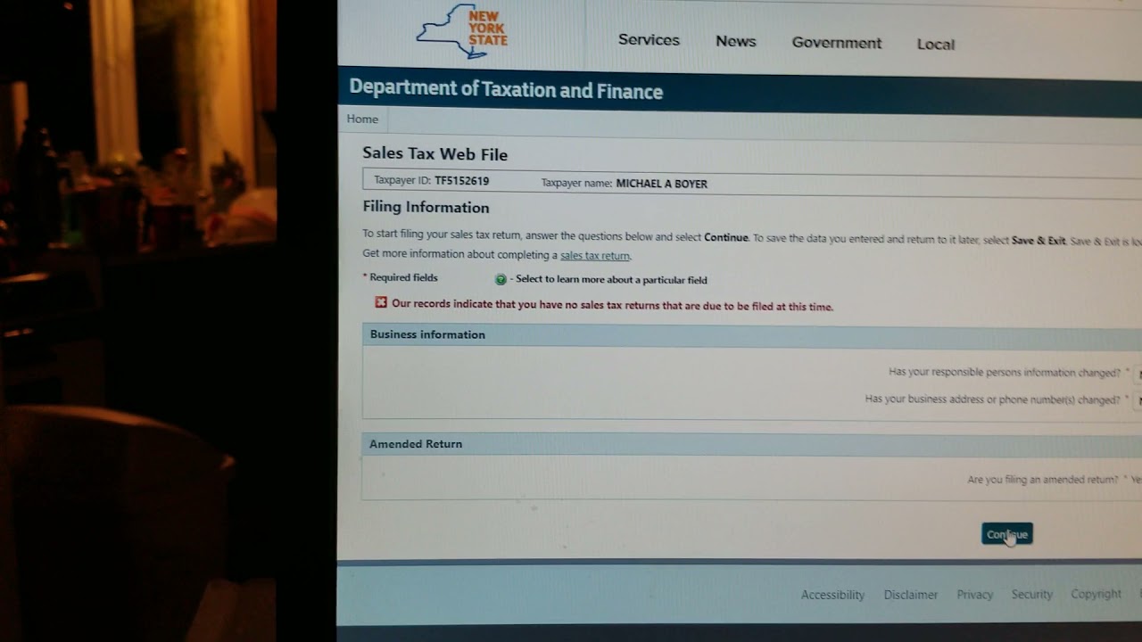 NYS sales tax web file for 2019...site won't let me file a return!
