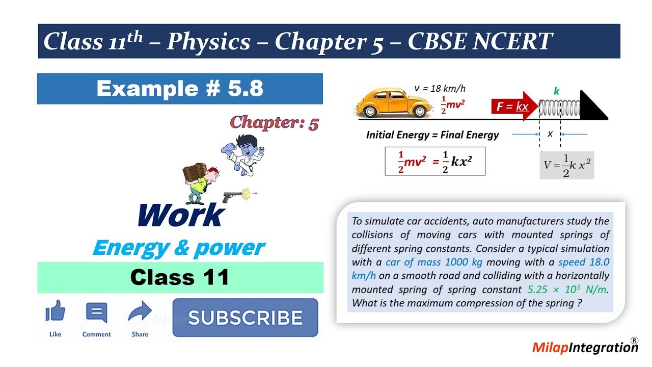 Ex 5.8 SOLVED | Car-Spring Collision | Max Spring Compression