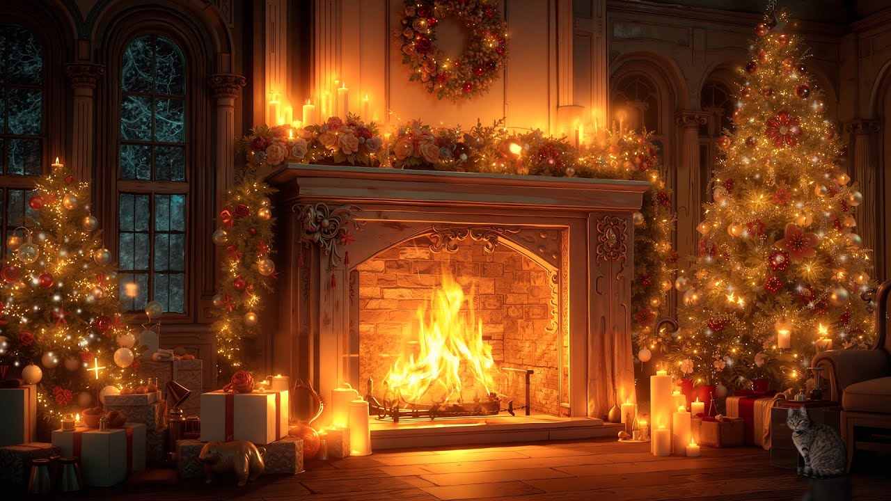 Relaxing Christmas Ambience | Peaceful Holiday Atmosphere with Warm Fireplace & Soft Snow