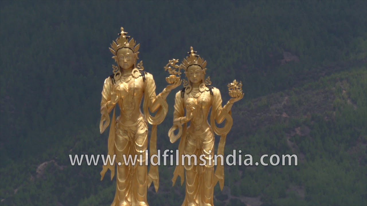 Golden Bhodhisattavas statues stand tall at Kuenselphodrang Nature Park, Bhutan