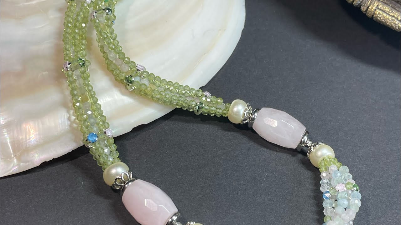 .Как собрать жгут с помощью шатонов! МК !  Хризолит и морганит! #handmade_jewellery