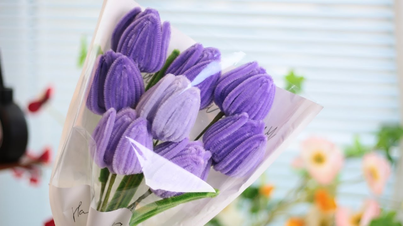 How to make pipe cleaners flowers(Tulip)/Wie man Blumen aus Pfeifenreinigern herstellt (Tulpe)