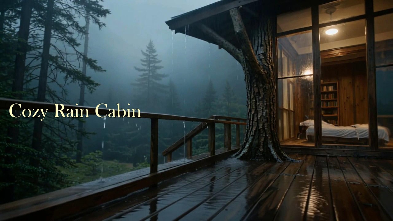 Rain on Cabin Window at Night 🌧️ Cozy Forest Cabin for Deep Sleep