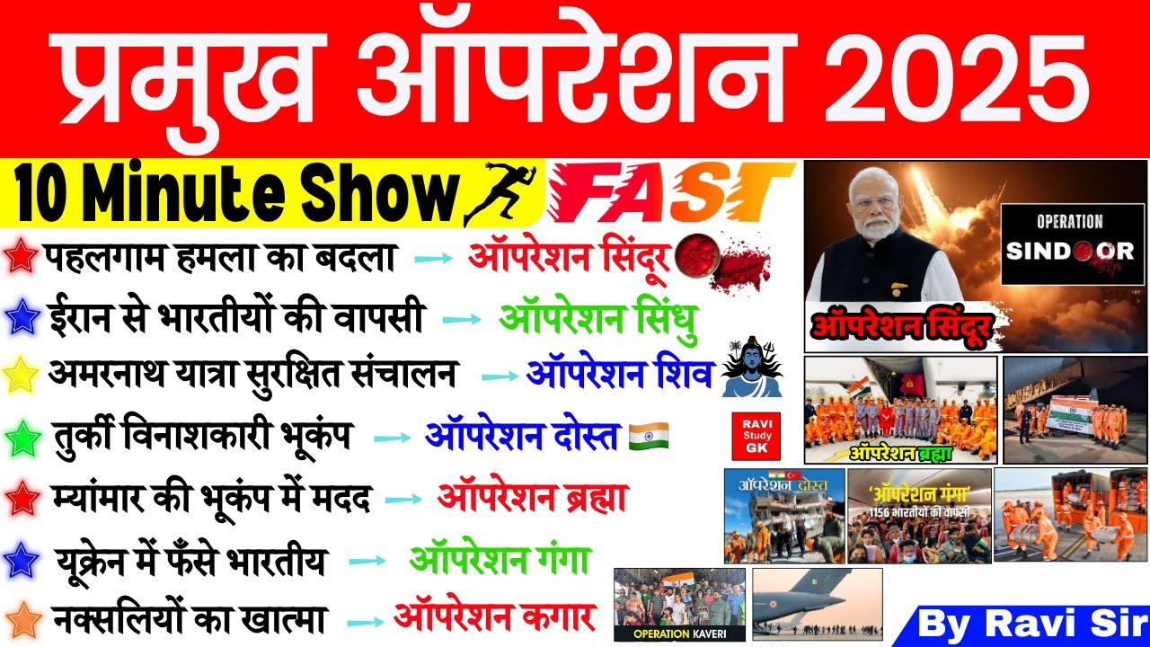 प्रमुख ऑपरेशन 10 Minute Current Affairs 2025 | Important Operation Sindoor | Pramukh Operation 2025