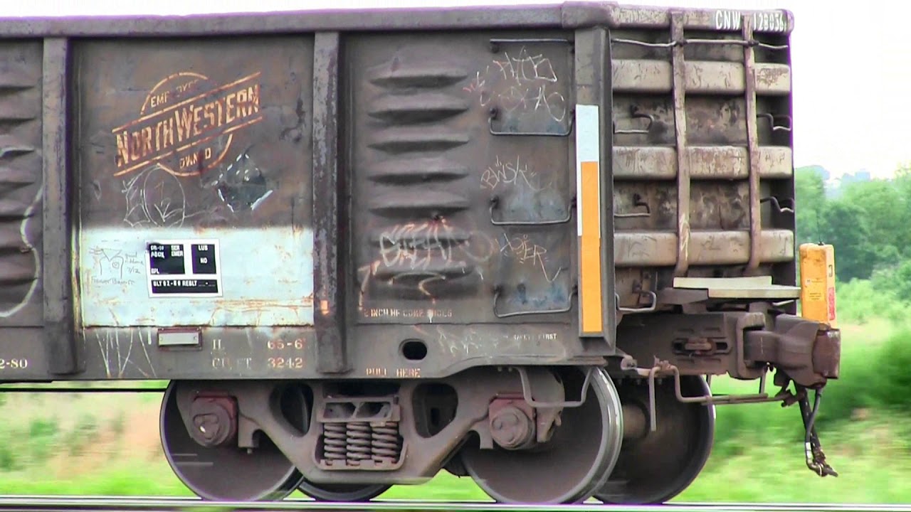 Union Pacific freight train with rear car problems hunting oscillation