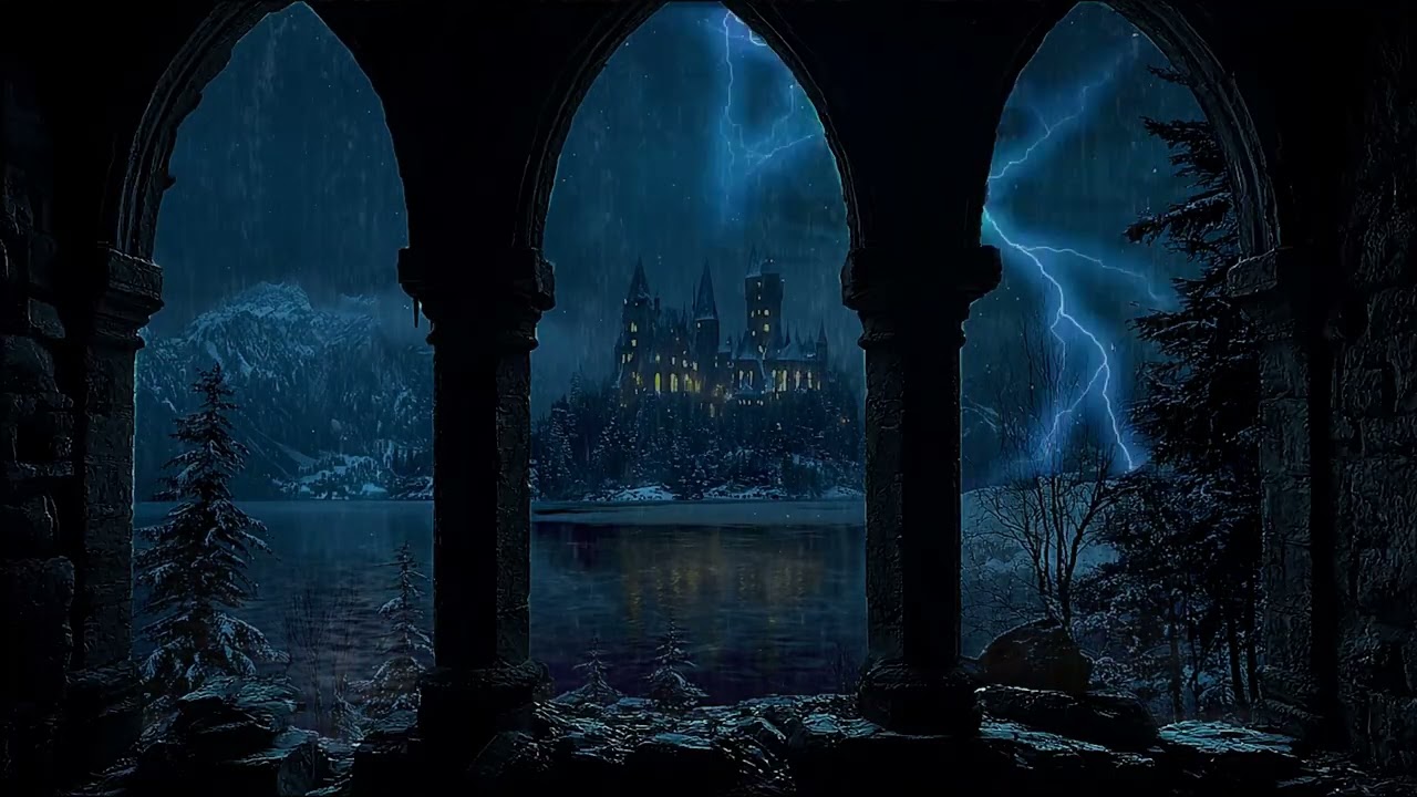 Medieval Hogwarts Castle Window in the Rain – Relaxing Rain Sounds for Sleep, Reading & Deep Focus