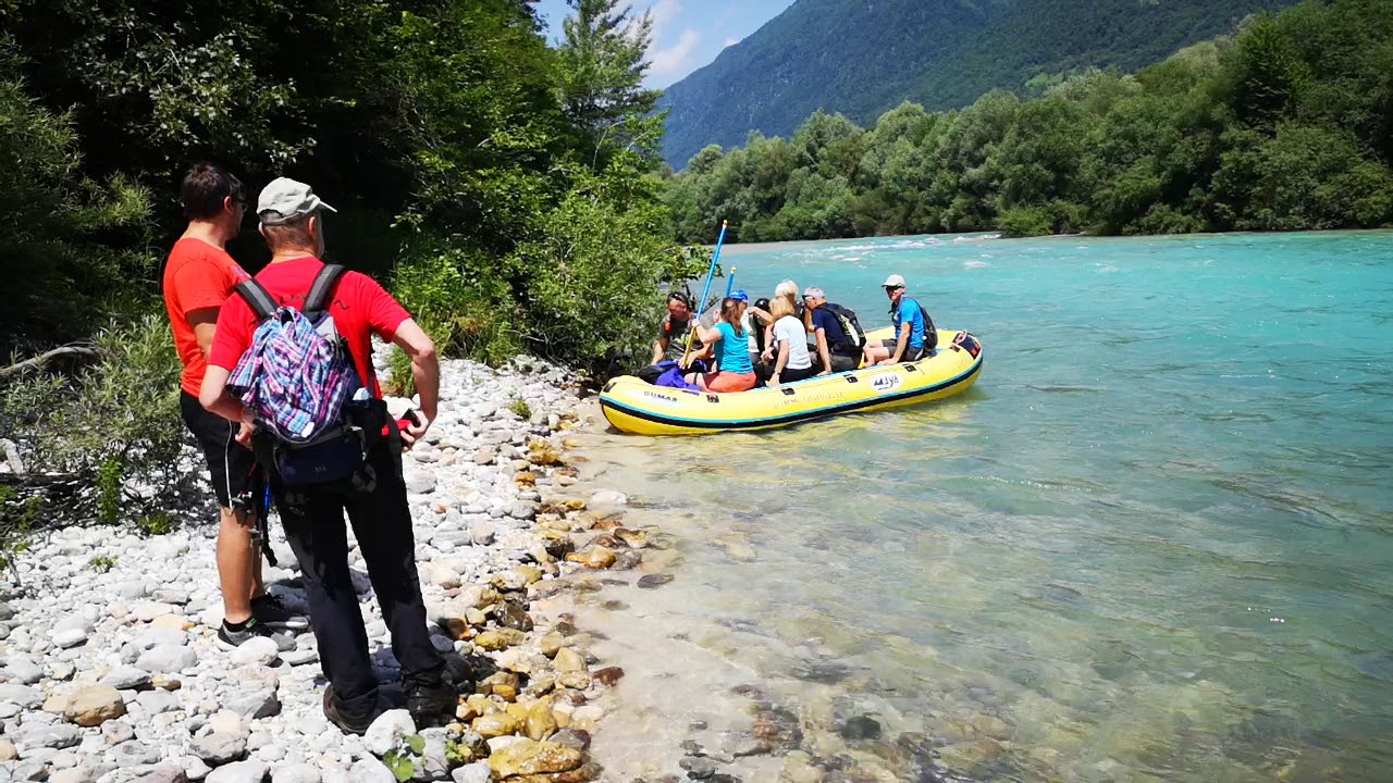 Pohod 6-ih mostov, brv Volče Tolmin, simuliranje z rafti, reka Soča, rafting Tolmin, Pot 6-ih mostov
