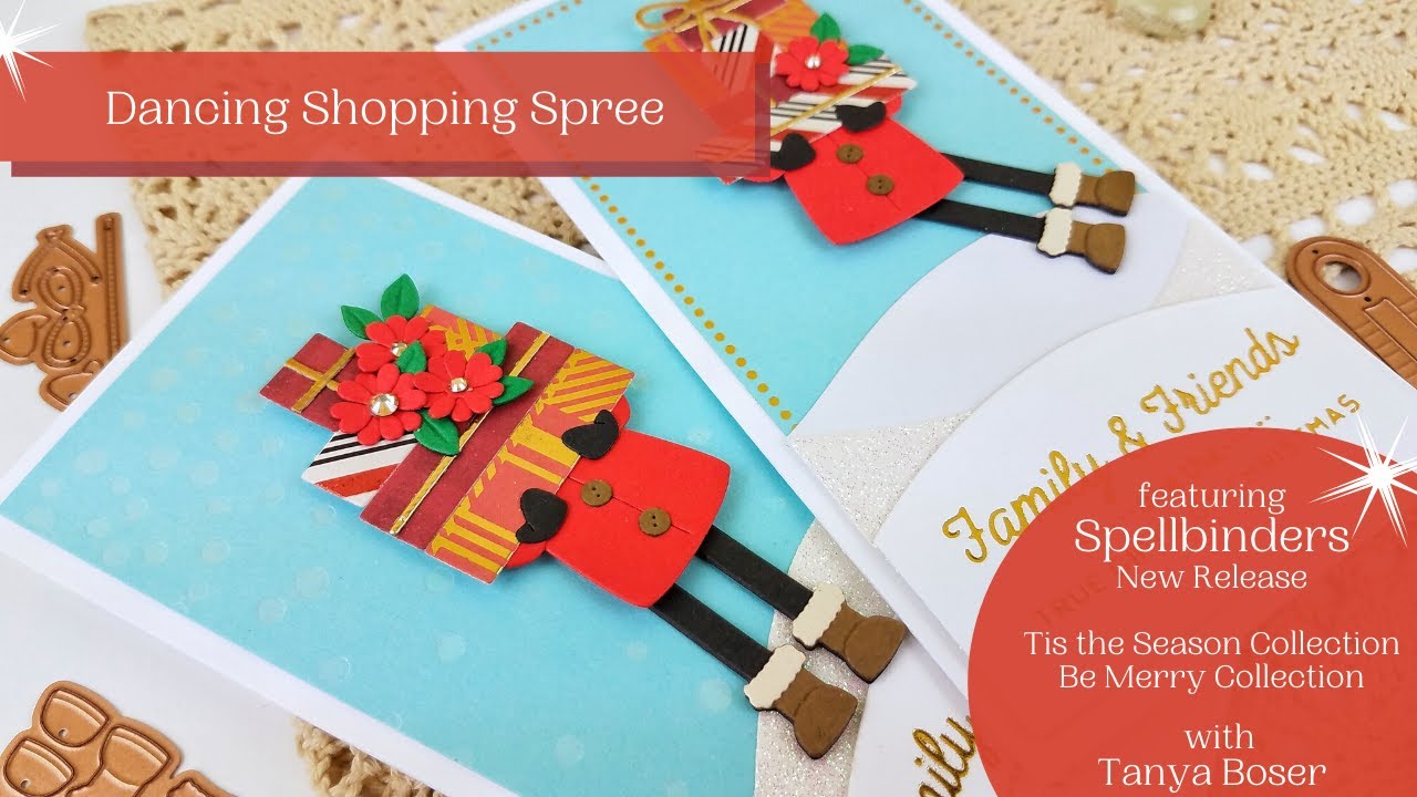 2 Cards with Shopping Spree/Be Merry Collection/Spellbinders/Dancing Shopper/Christmas Cards 2021