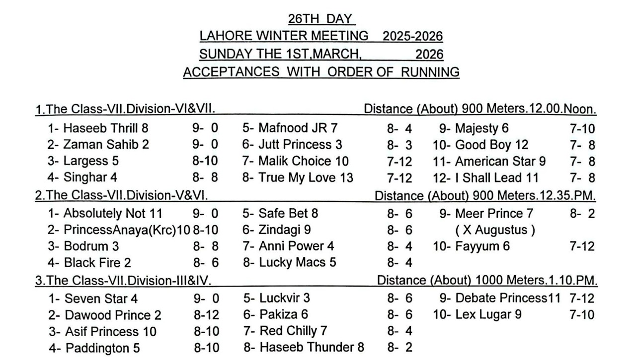 LRC Live  - 26th Day Lahore Winter Meeting 2025-2026 | 01 March, 2026 #horse #race #horserace