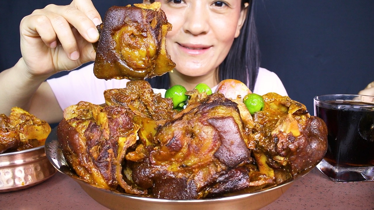 Eating Spicy Mutton Head Curry with Basmati Rice #ASMR/EATING SHOW #MUKBANG
