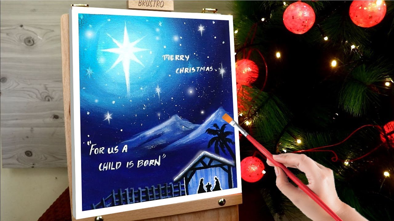 Christmas Crib Easy Acrylic Painting For Beginners - Step By Step / Daily Art Challenge #254