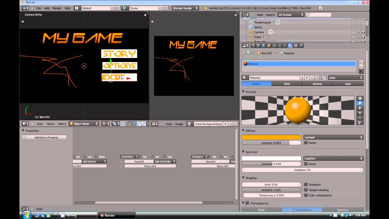Blender 2.59 tutorial: How to make a menu for your game!