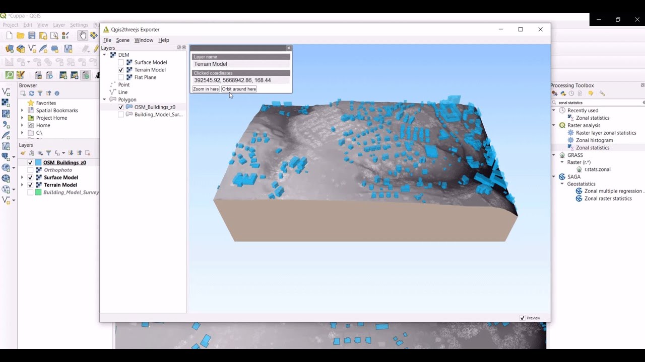Creating 3D Building models in from OSM Data and Digital Surface Models + Visualization