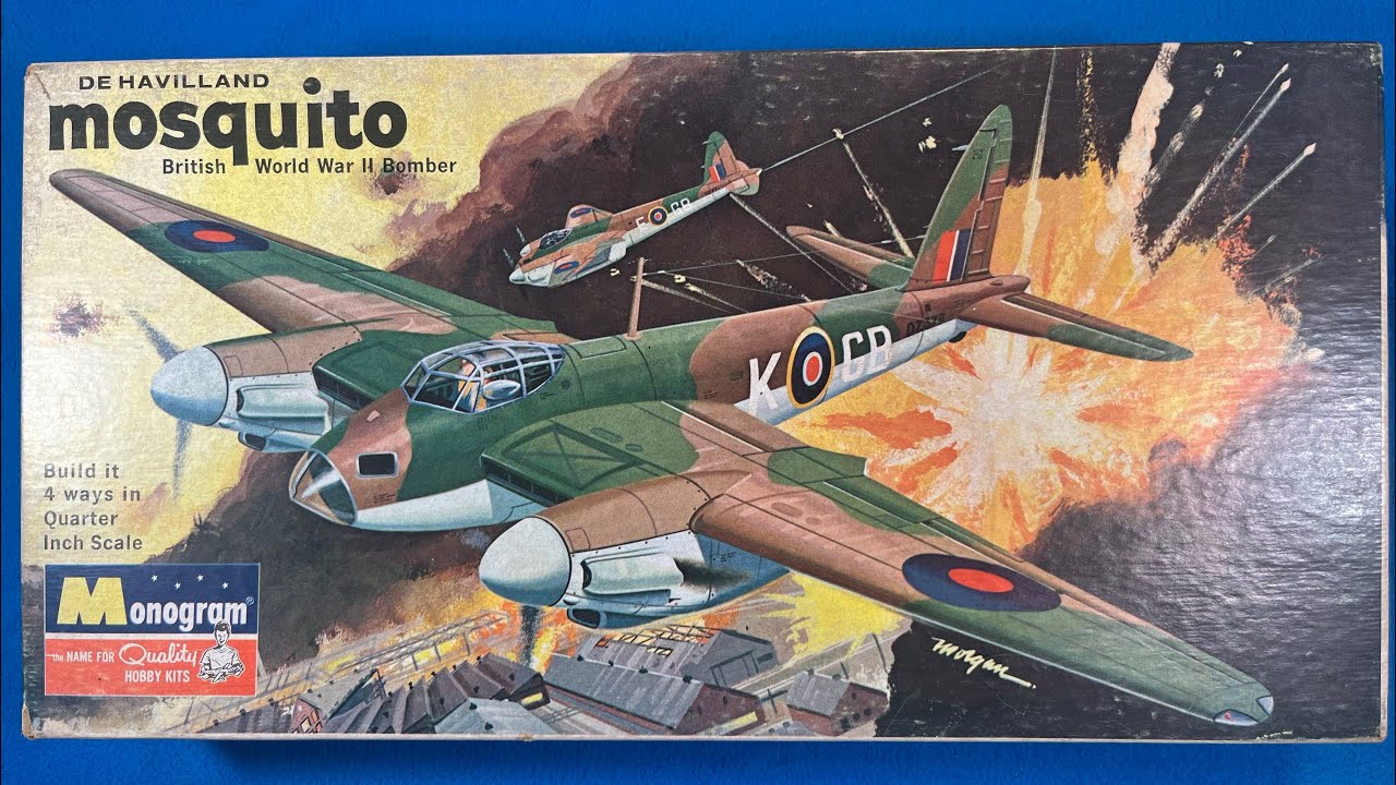 Обзор набора для сборки винтажной модели самолёта Monogram 1965 de Havilland Mosquito. Распаковка.