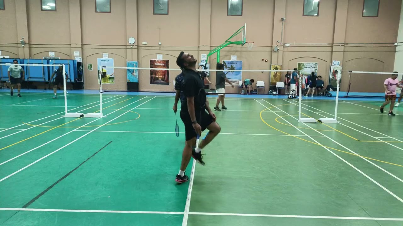 Badminton queuing with Flickers Warrior Qatar_Sam, Jinesh, John & Micho