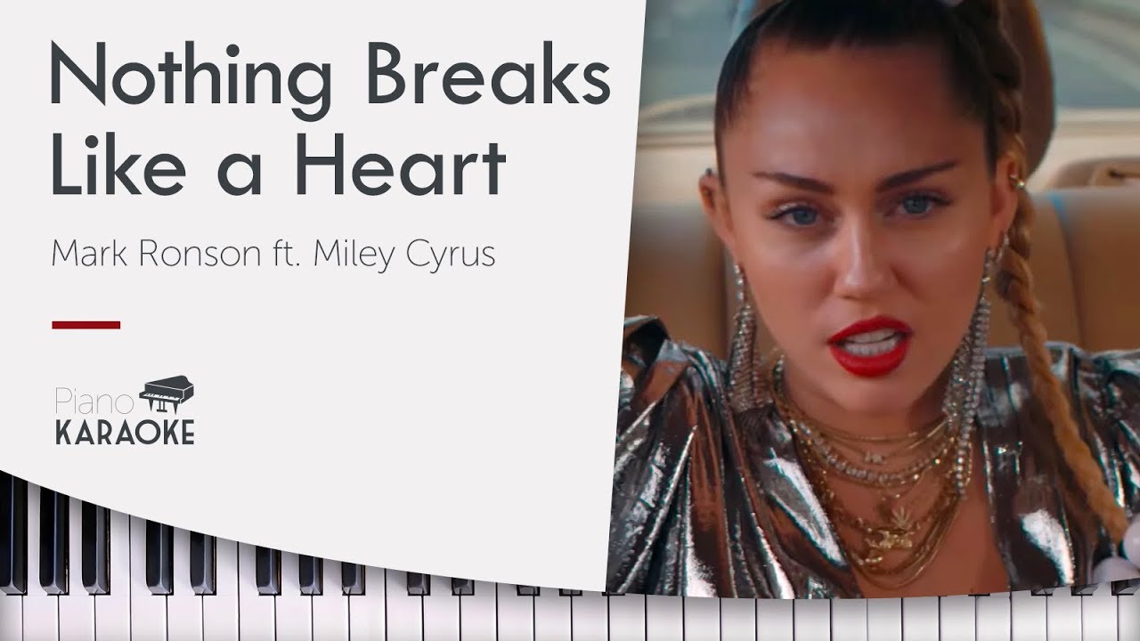 Nothing Breaks Like a Heart Karaoke Instrumental Piano [Miley Cyrus] (Original Key)