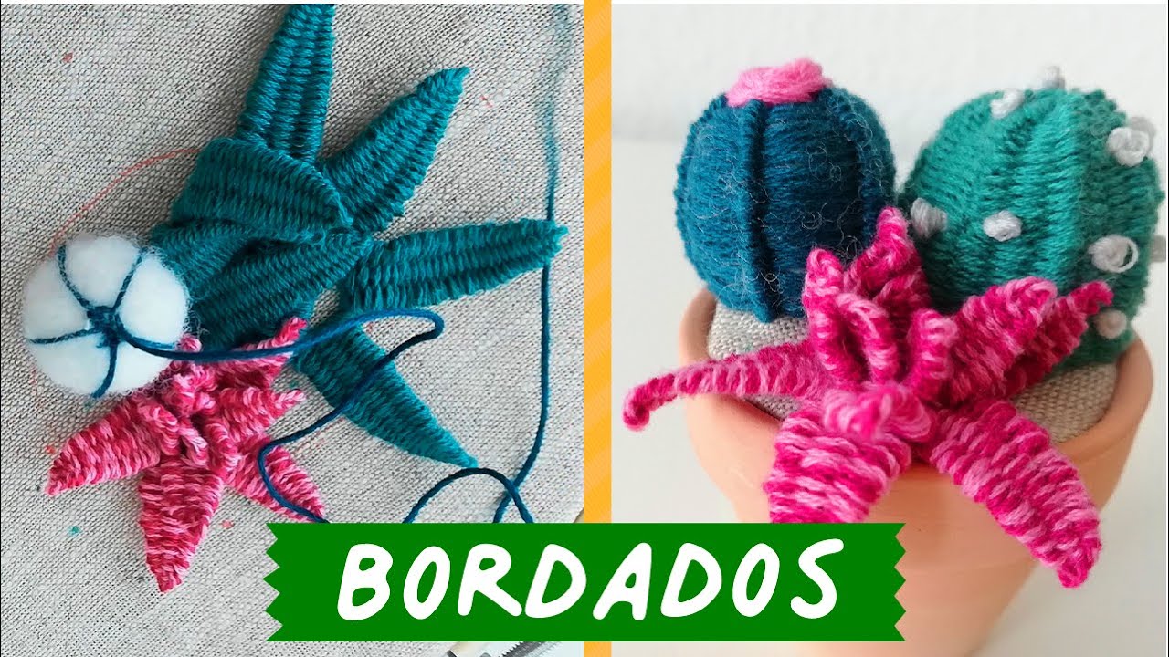 2 Puntadas FÁCILES para BORDAR en RELIEVE 🧵 (con Volumen) 🌵 Bordado a Mano para PRINCIPIANTES