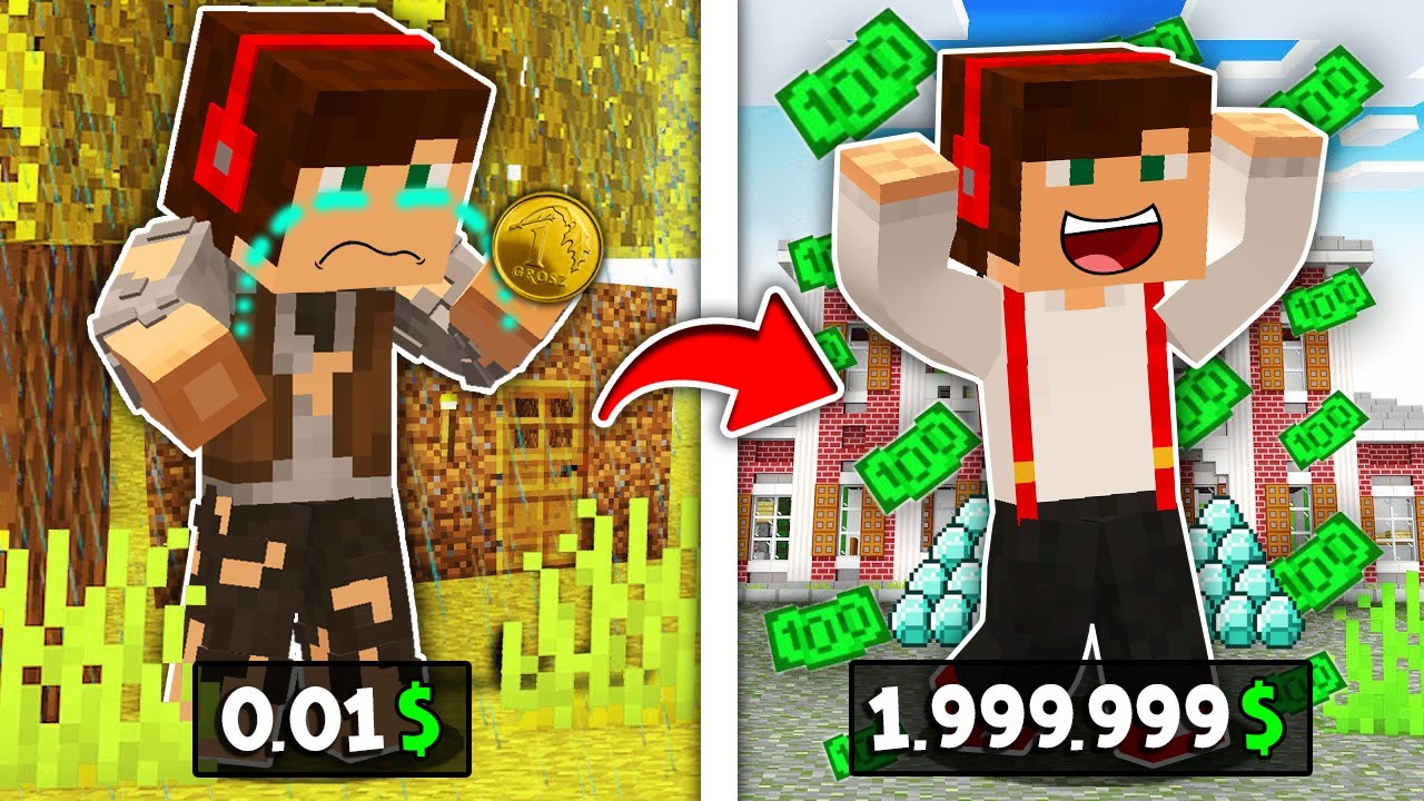 OD BEZDOMNEGO 0.01$ DO MILIONERA 1.999.999$ W MINECRAFT?! GPLAY & LAKI