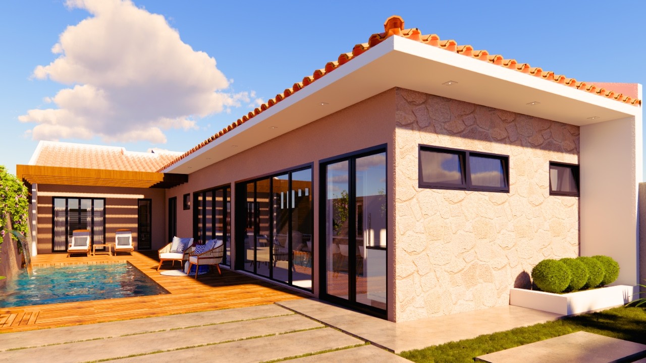 Casa Pequena Moderna em L | 3 Quartos | Planta Baixa ECONÔMICA!