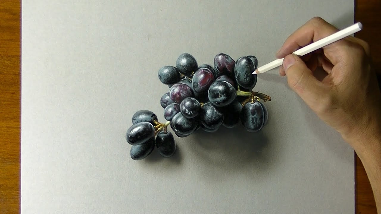 Drawing of black grapes - How to draw 3D art