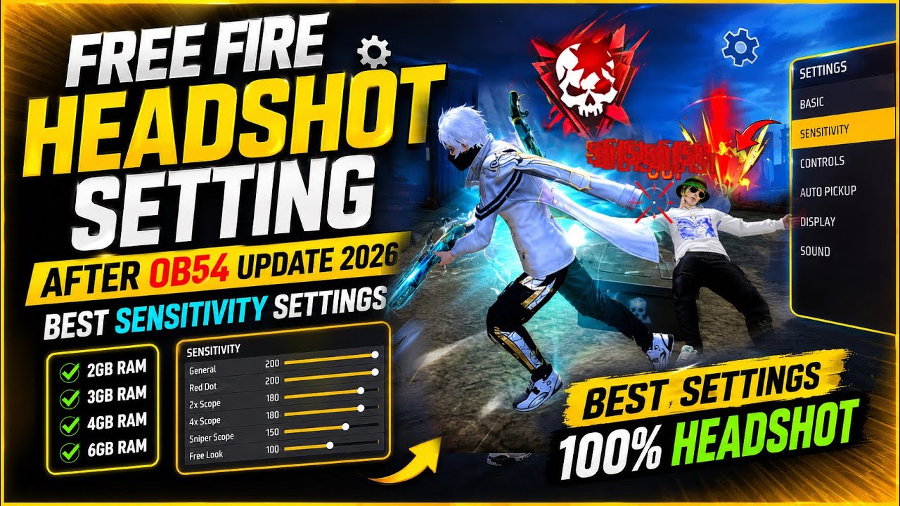 Free Fire Headshot Setting After OB54 Update 2026 ⚡ Best Sensitivity Settings (2GB, 4GB, 6GB RAM)