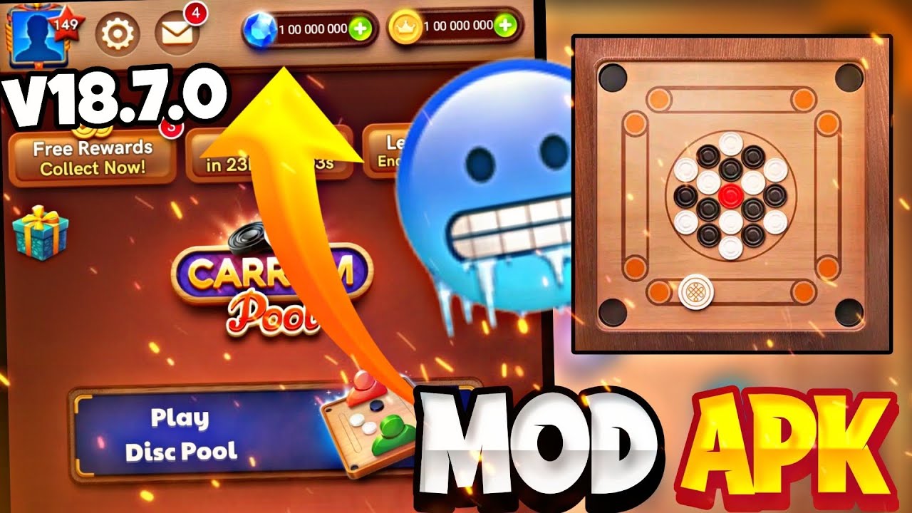 carrom pool unlimited coins and gems mod apk v18.7.0 hack download new trick 2025