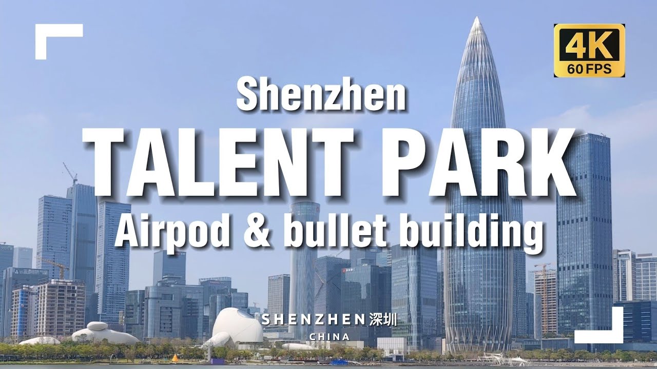 Shenzhen Skyline with Giant AirPods & Bullet Building at Talent Park in Nanshan District