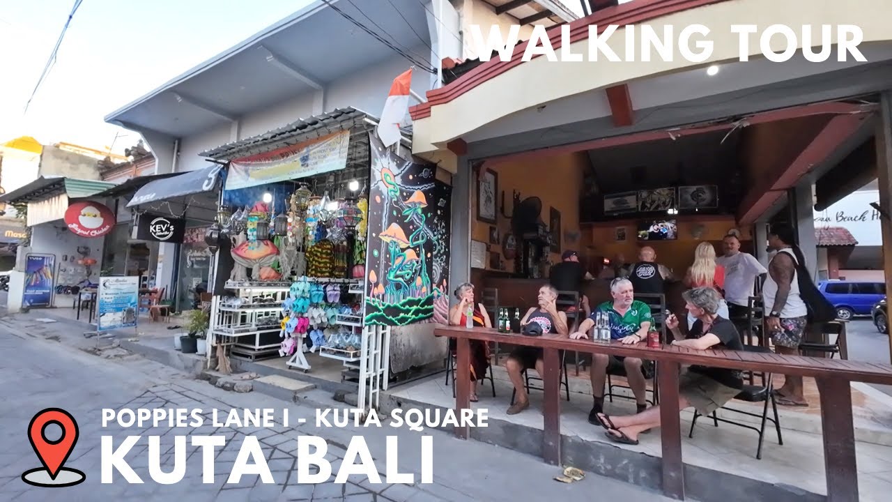 Late Afternoon Walking Tour Kuta Bali ( Poppies Lane 1 - Kuta Square ) | Chill Walking Bali 2024