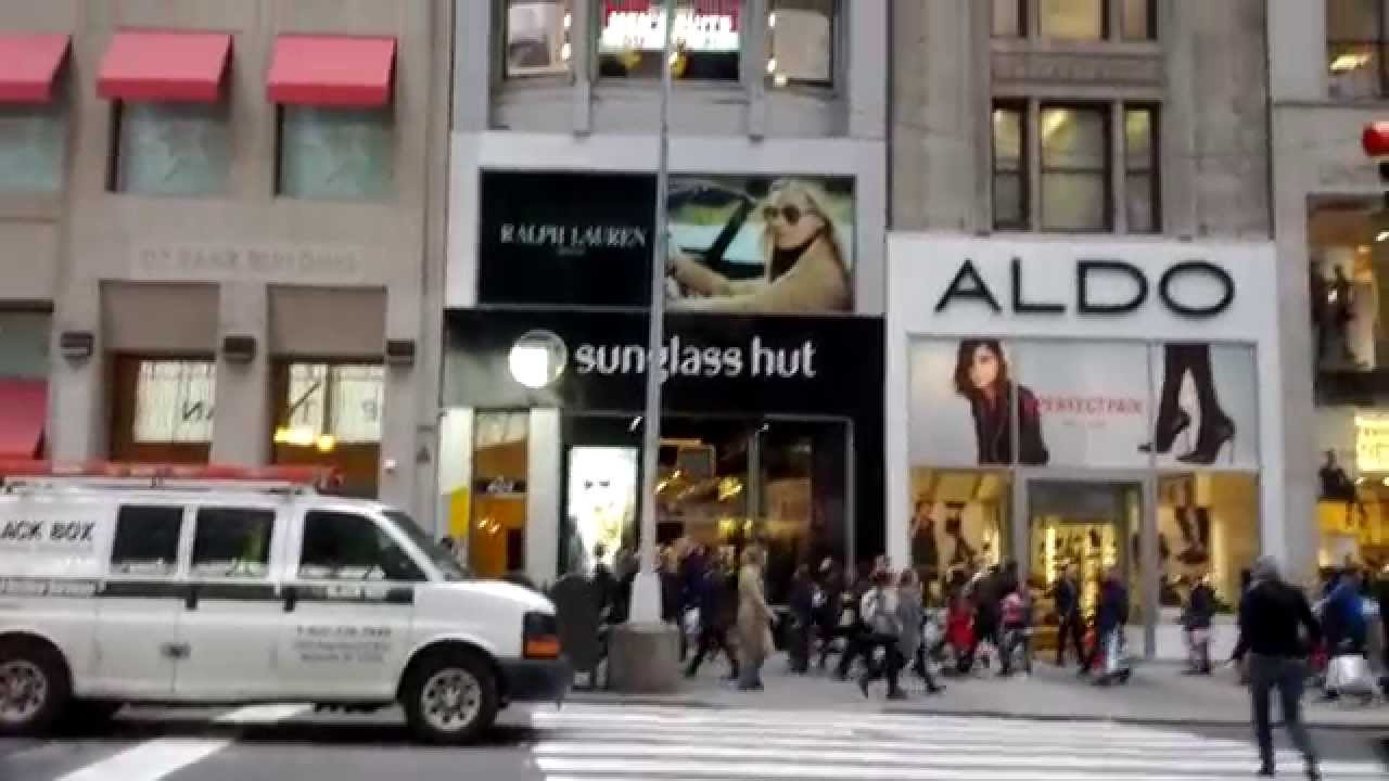 Sunglass Hut and Aldo Shoe Store Next to Saks Fifth Avenue, New York City, New York