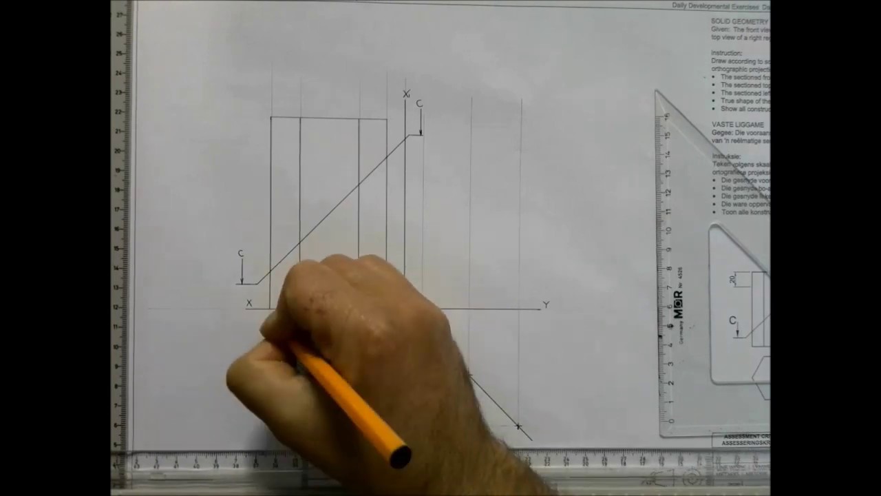 Solid Geometry  - Sectioned Hexagonal Prism with True Shape of Section
