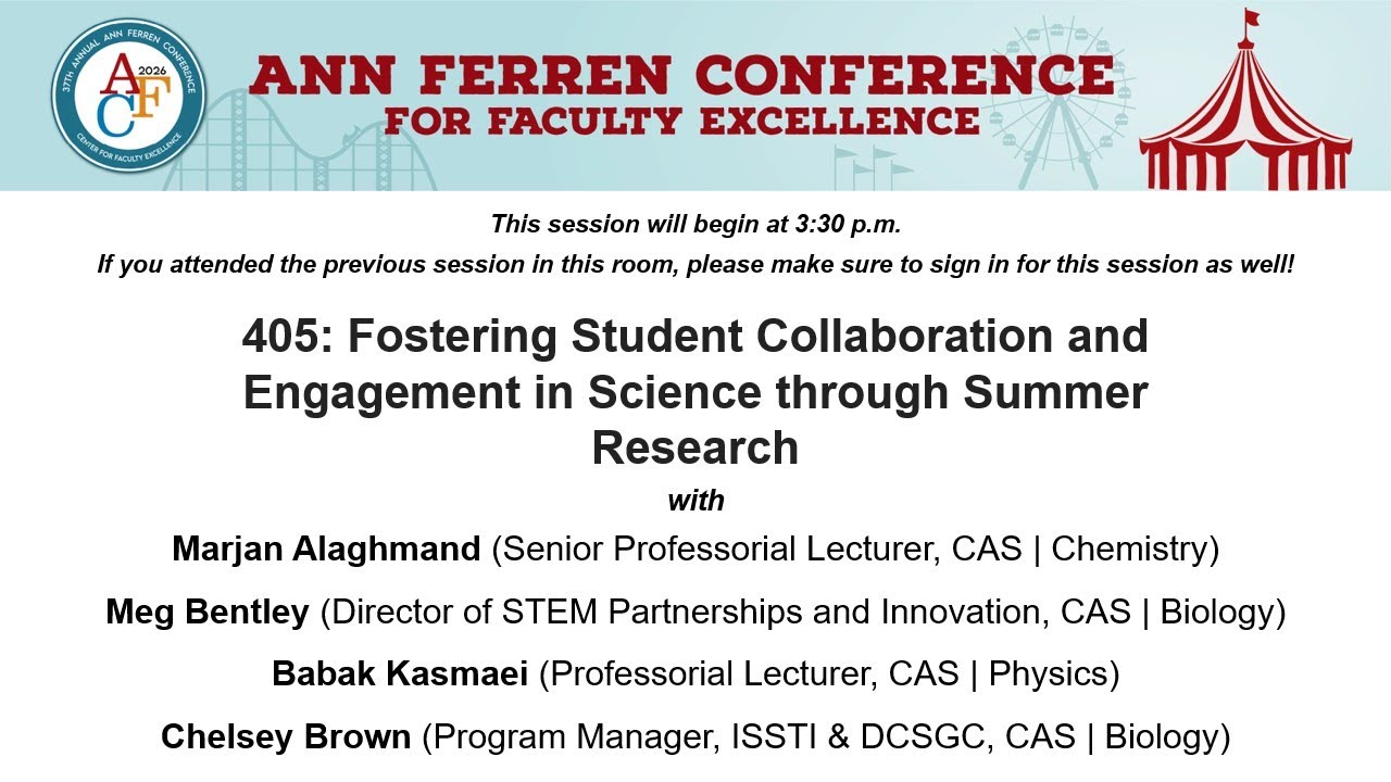 AFC 2026 Session 405: Fostering Student Collaboration and Engagement in Science through Research
