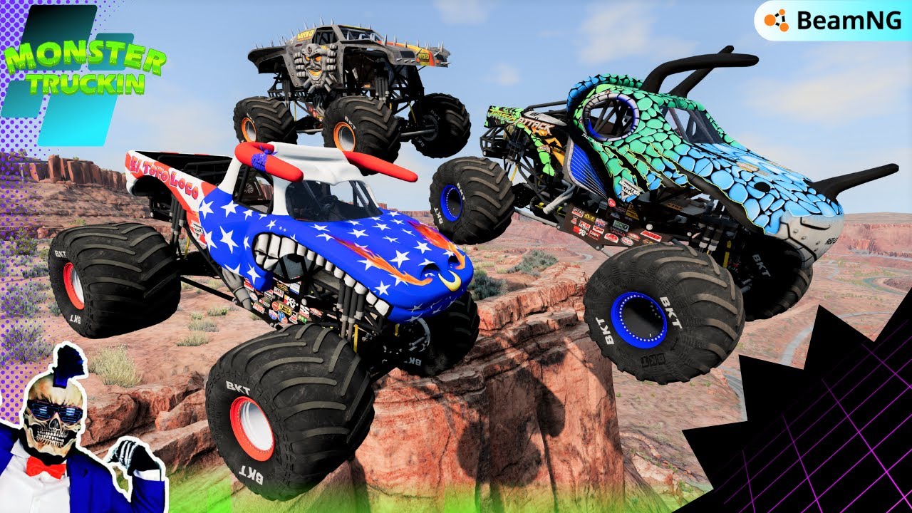 Monster Jam INSANE Racing, Freestyle and High Speed Jumps #3 | BeamNG Drive | Grave Digger