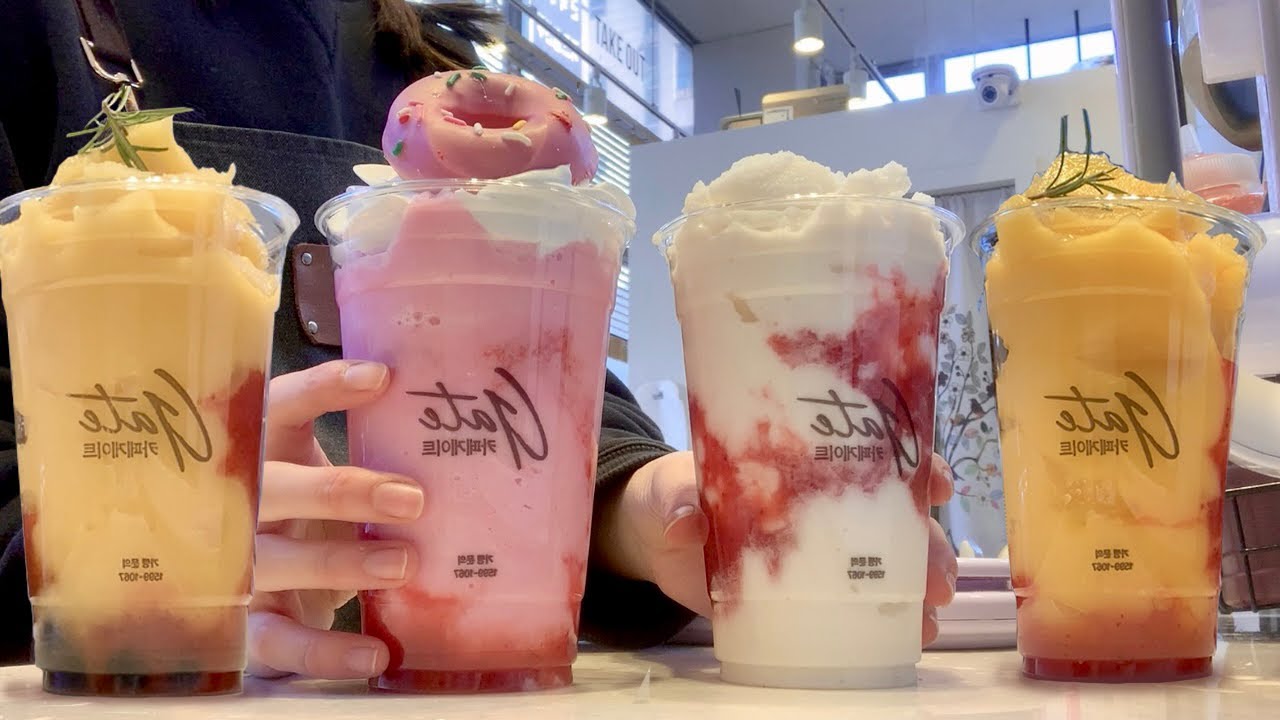 카페게이트 신메뉴 🍓딸기도넛퐁당프라페🍩 🍓딸기애플망고스무디🥭 만드는 브이로그 (sub) | 카페게이트브이로그
