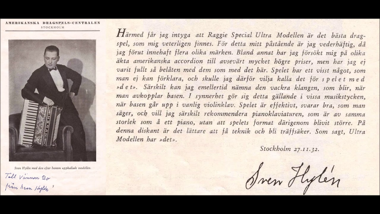 CHICAGO MINNEN, Sven Hylén harmonikkasoolona helmikuussa 1931