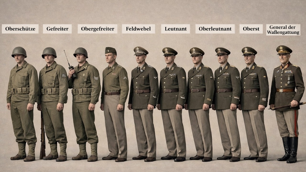 Jeder Rang in der Deutschen Armee während des Zweiten Weltkriegs