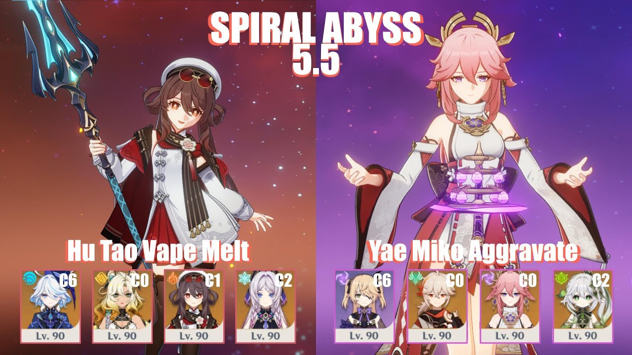 C1 Hu Tao Vape Melt & C0 Yae Miko Aggravate | NEW Spiral Abyss 5.5 | Genshin Impact