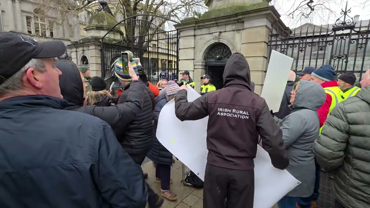 Farmers protest as Bord Bia chair Larry Murrin arrives for Oireachtas Agriculture Committee meeting 