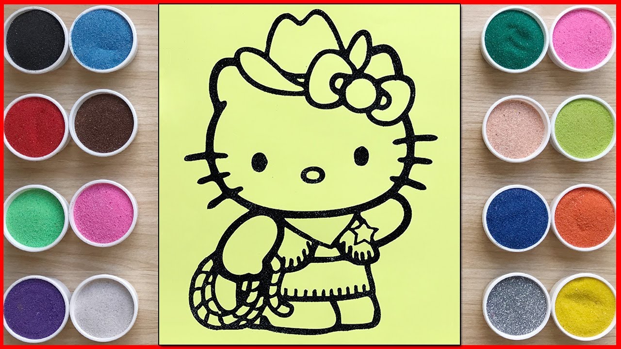 Tô màu tranh cát Hello Kitty đi khám phá rừng - Sand painting Kitty goes hiking (Chim Xinh channel)
