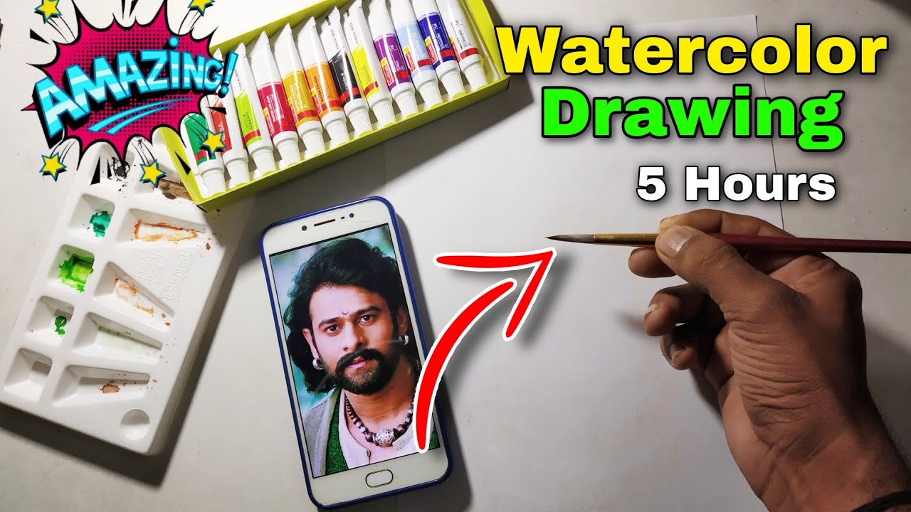 Drawing Bahubali (PRABHAS) with CAMEL (RS.100) watercolor | Tutorial of beginners