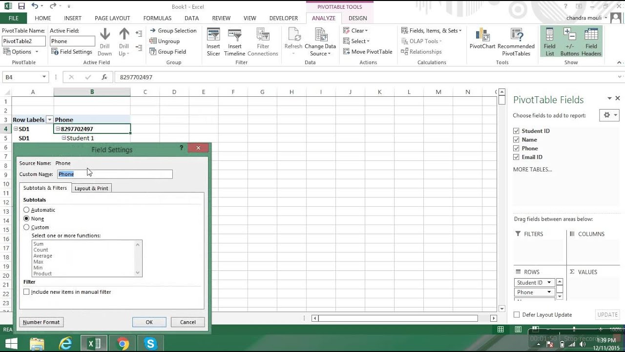 Arrange Data in a Tabular Form using Pivot Table