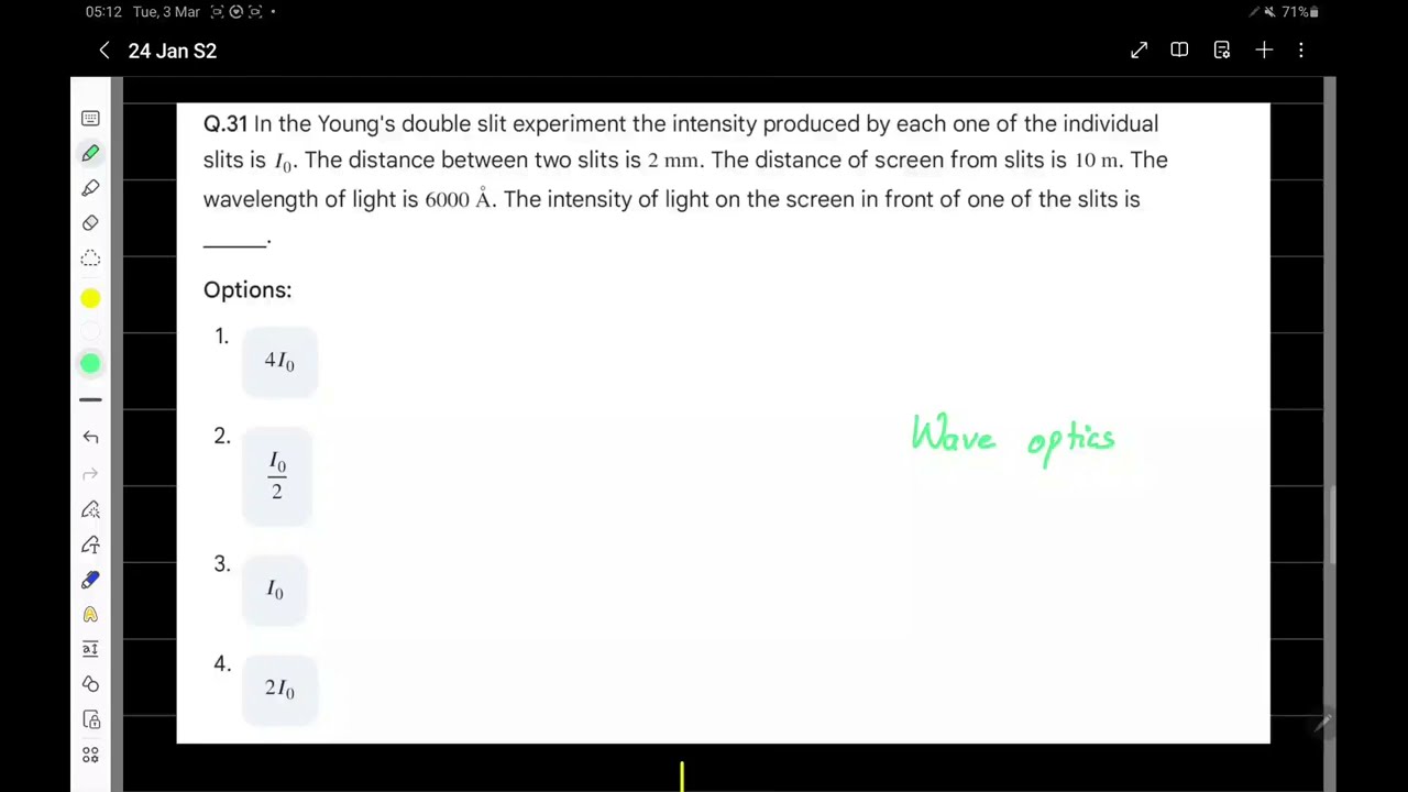 JEE Main 2026 Physics Solution | 24 Jan Shift 2 | YDSE Intensity Question