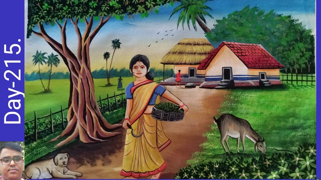 Easy Village Scenery, Simple Village scenery Drawing, Village Scenery Drawing , Easy Drawing.
