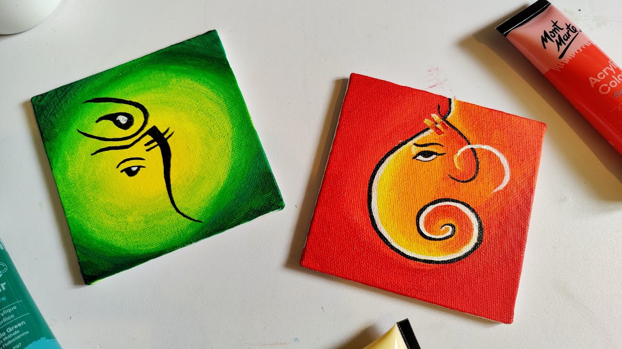 Mini canvas ganesha painting for beginners || aesthetic paintings