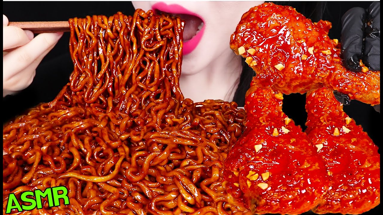 ASMR TRUFFLE BLACK BEAN NOODLES, FRIED CHICKEN 트러플 짜파게티, 양념치킨 먹방 JANE ASMR 제인